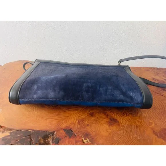 Navy French Connection Cow Hair Handbag with Long Strap - Picture 5 of 10